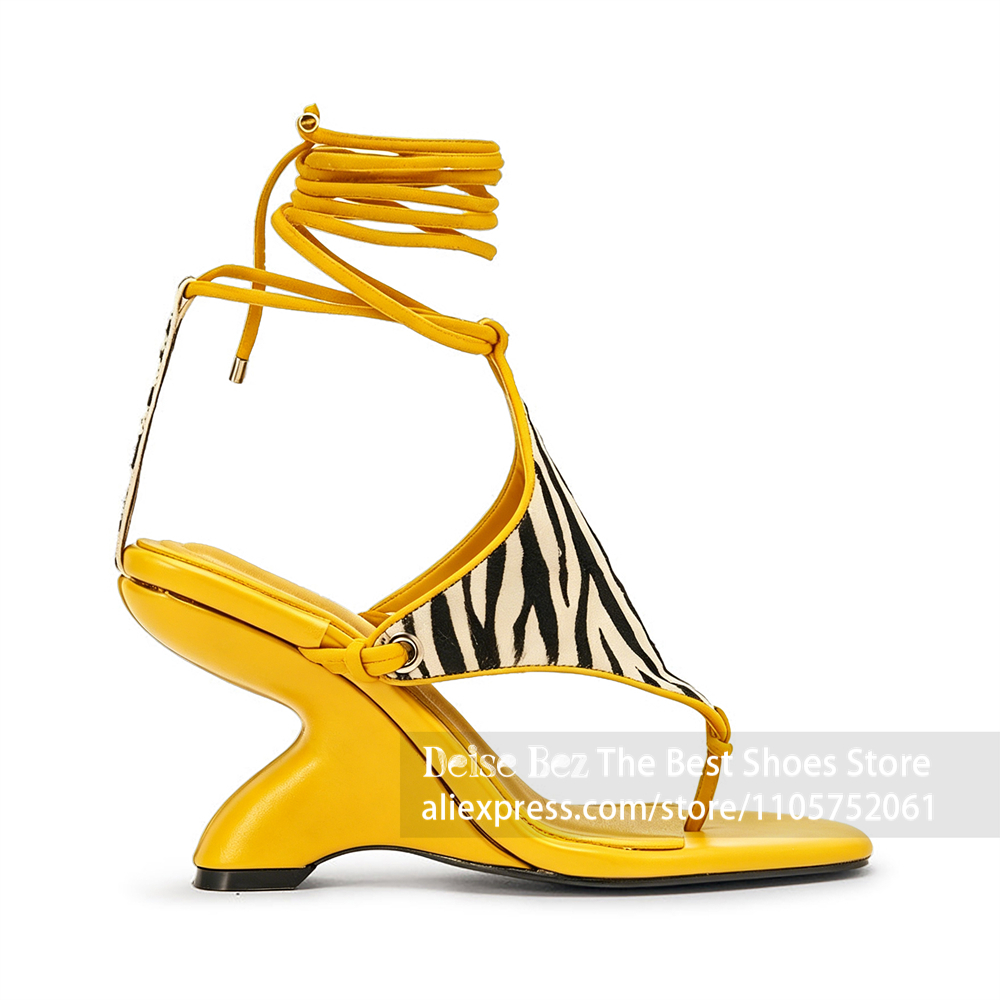 Zebra Print Lace up Sculptural - Sandal Strappy Heeled recension och pris