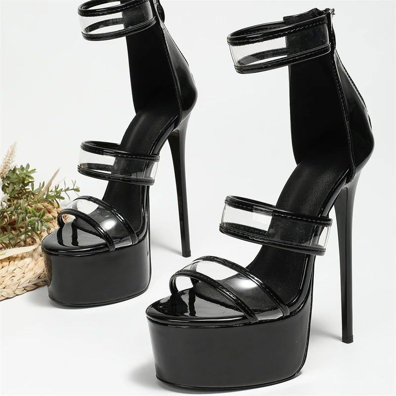 Women's Black Patent Clear Str - Sandal Strappy Heeled recension och pris