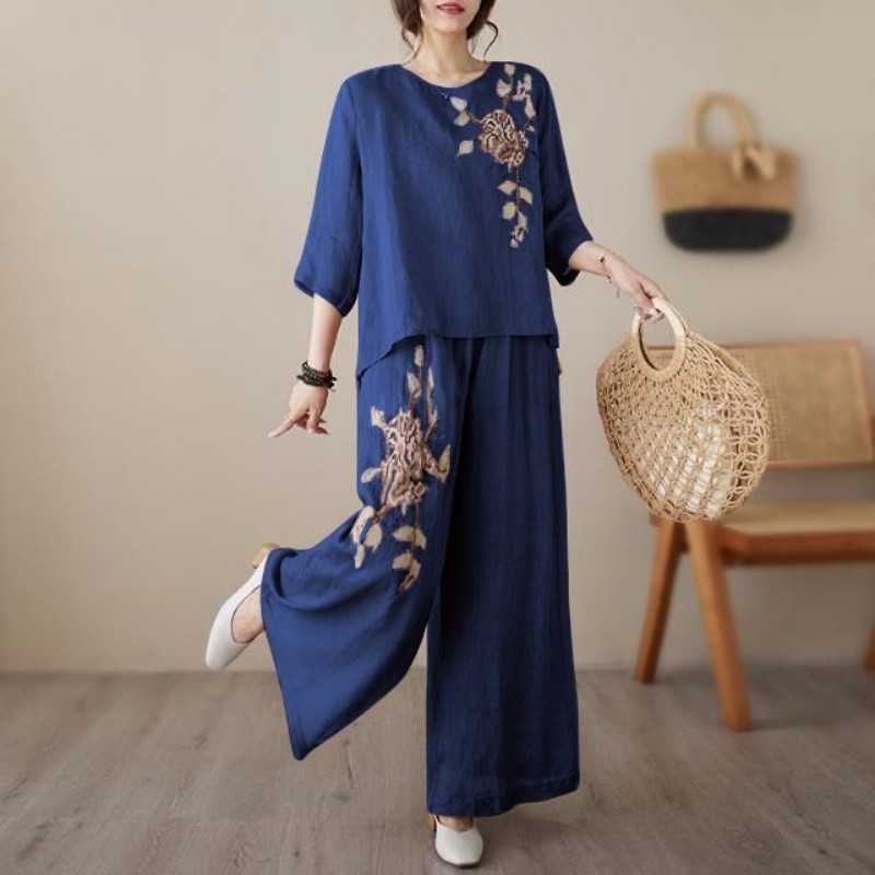 Linen Cotton Two Piece Set Wom - Linen Pant Wide recension och pris